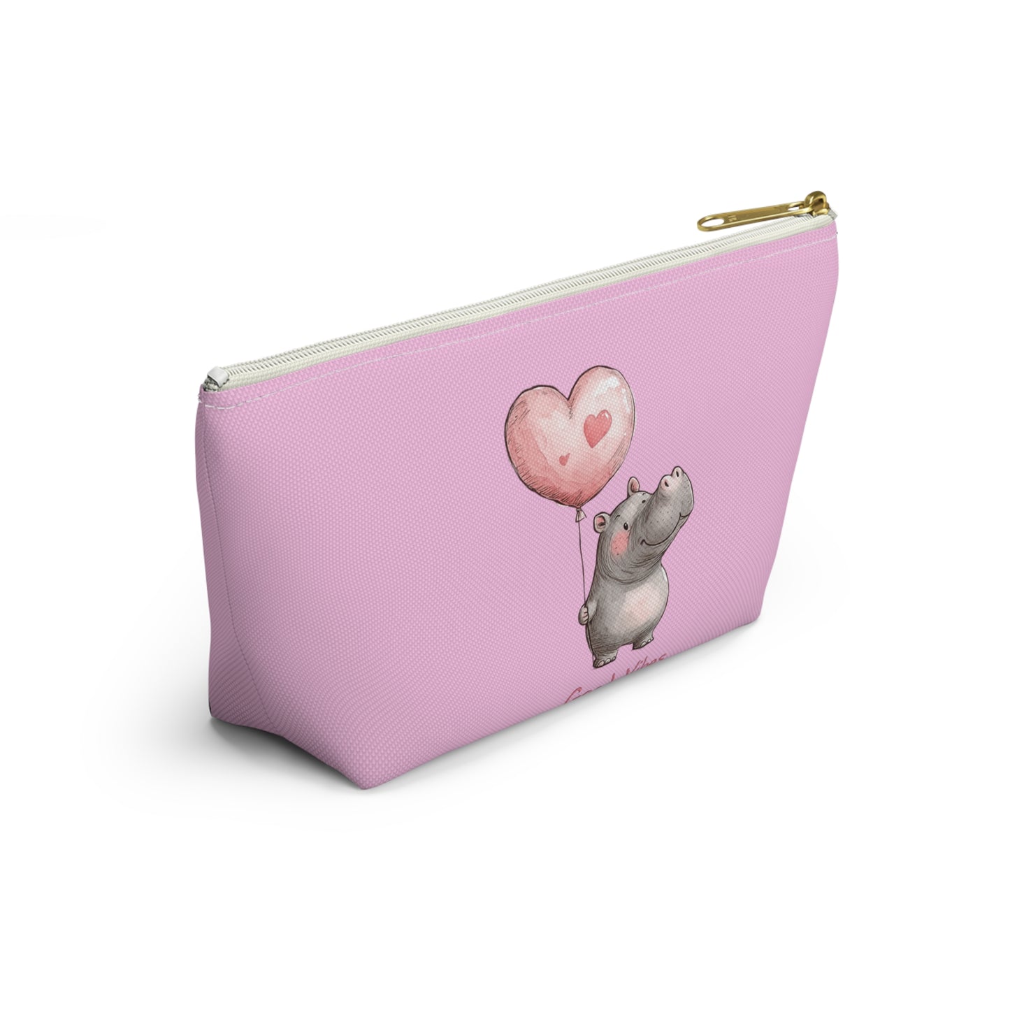 Cute Hippo Good Vibes Accessory Pouch, Makeup Bag, Travel Organizer, Gift for Animal Lovers, Cute Pink Storage Bag