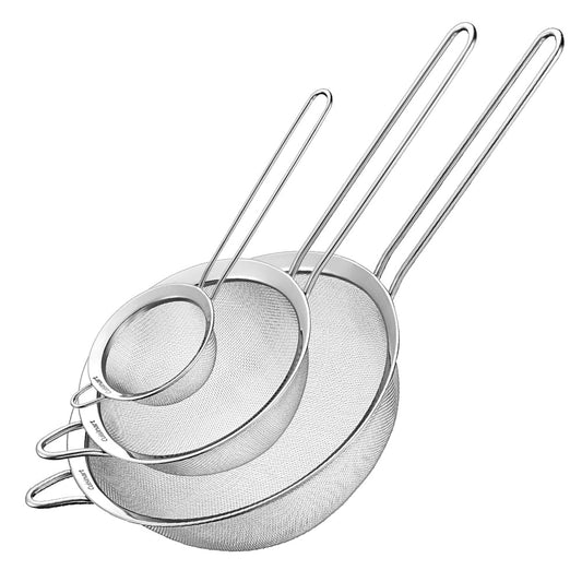 Cuisinart Mesh Strainers, 3 Count Stainless Steel Mesh Strainers for Kitchen, Fine Mesh Kitchen Strainer Set for Sifting, Straining & Cooking, Silver, CTG-00-3MS