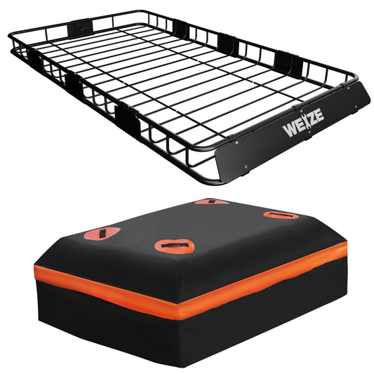 WEIZE Heavy Duty 64"x 39" Roof Rack, Rooftop Cargo Carrier Basket with Waterproof Bag, Tie Down Strap & Net, Car Top Luggage Holder for SUV, 200lb Capacity, Steel Construction