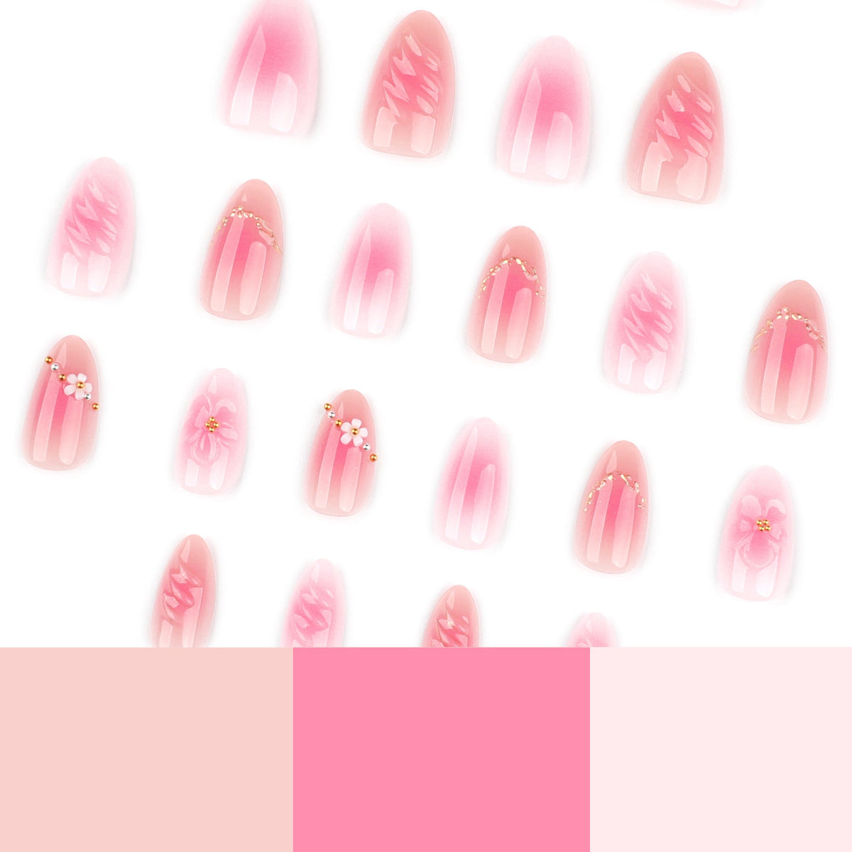 Pink 3D Floral Press On Nails Sweet Girly Design – Image 4