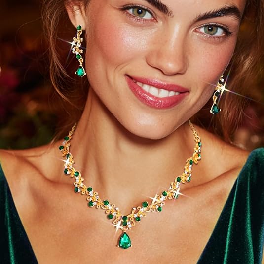 JAKAWIN Bride Silver Bridal Necklace Earrings Set Rhinestone Wedding Jewelry Set