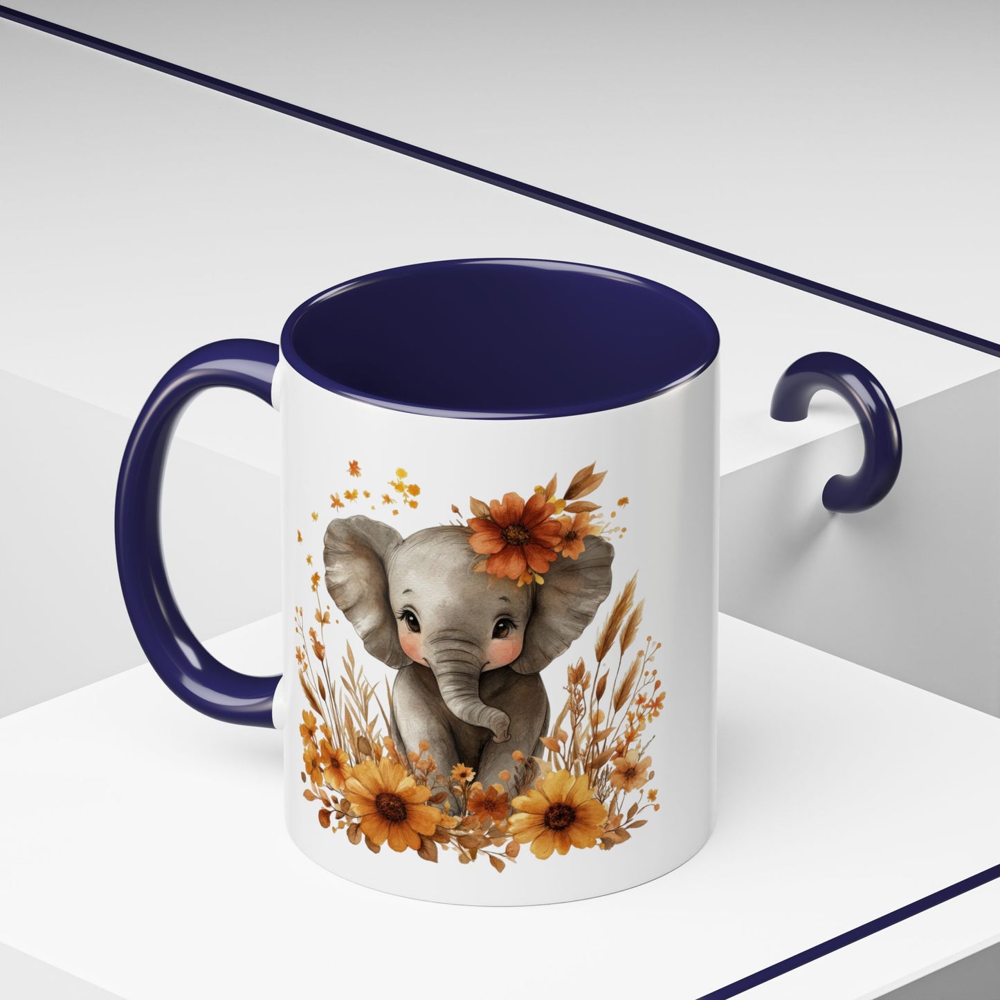 Adorable Elephant Floral Coffee Mug, Cute Animal Mug, Coffee Lover Gift, Kids Mug, Baby Shower Decor