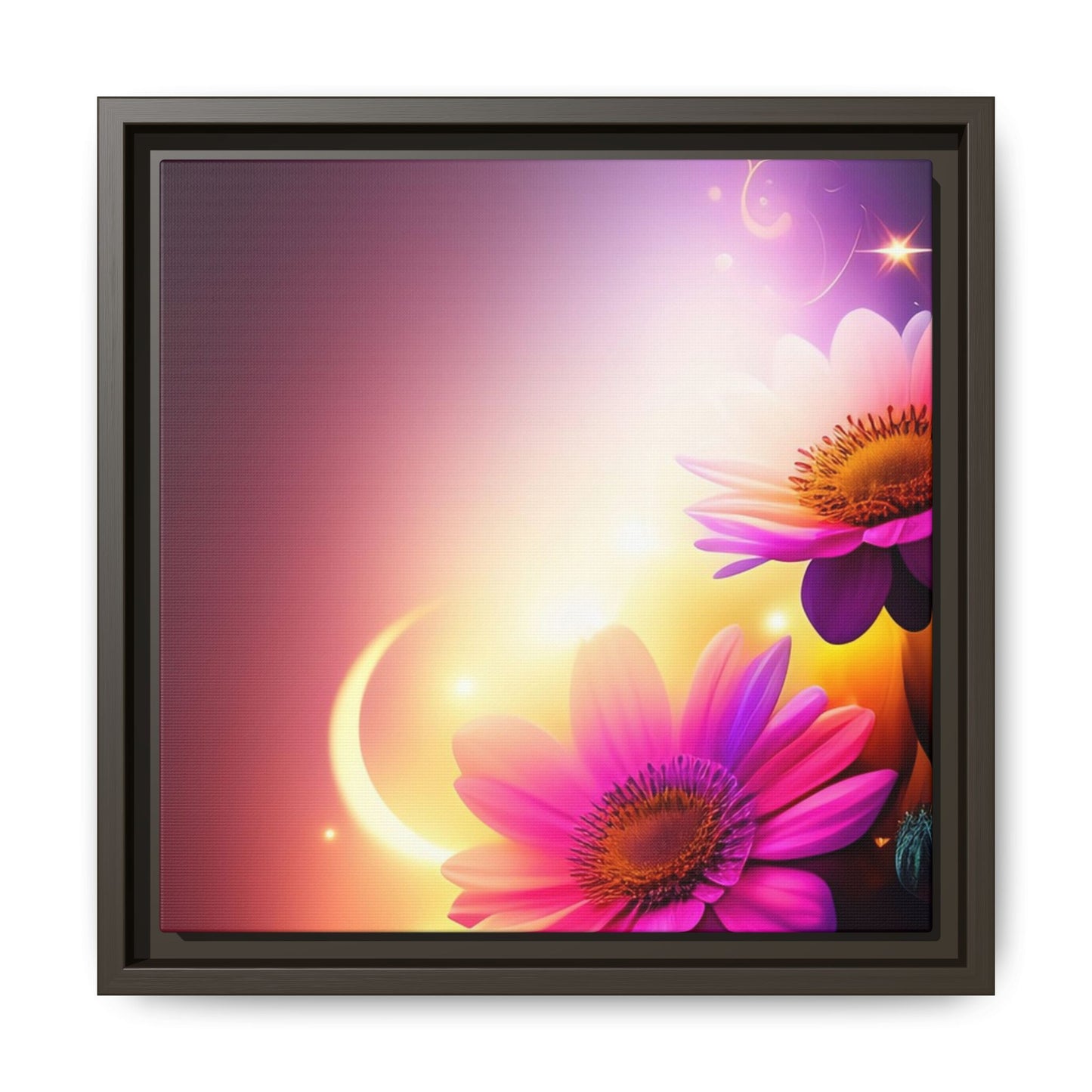 Framed Floral Canvas Art — Pink Daisies Sunset Wall Print