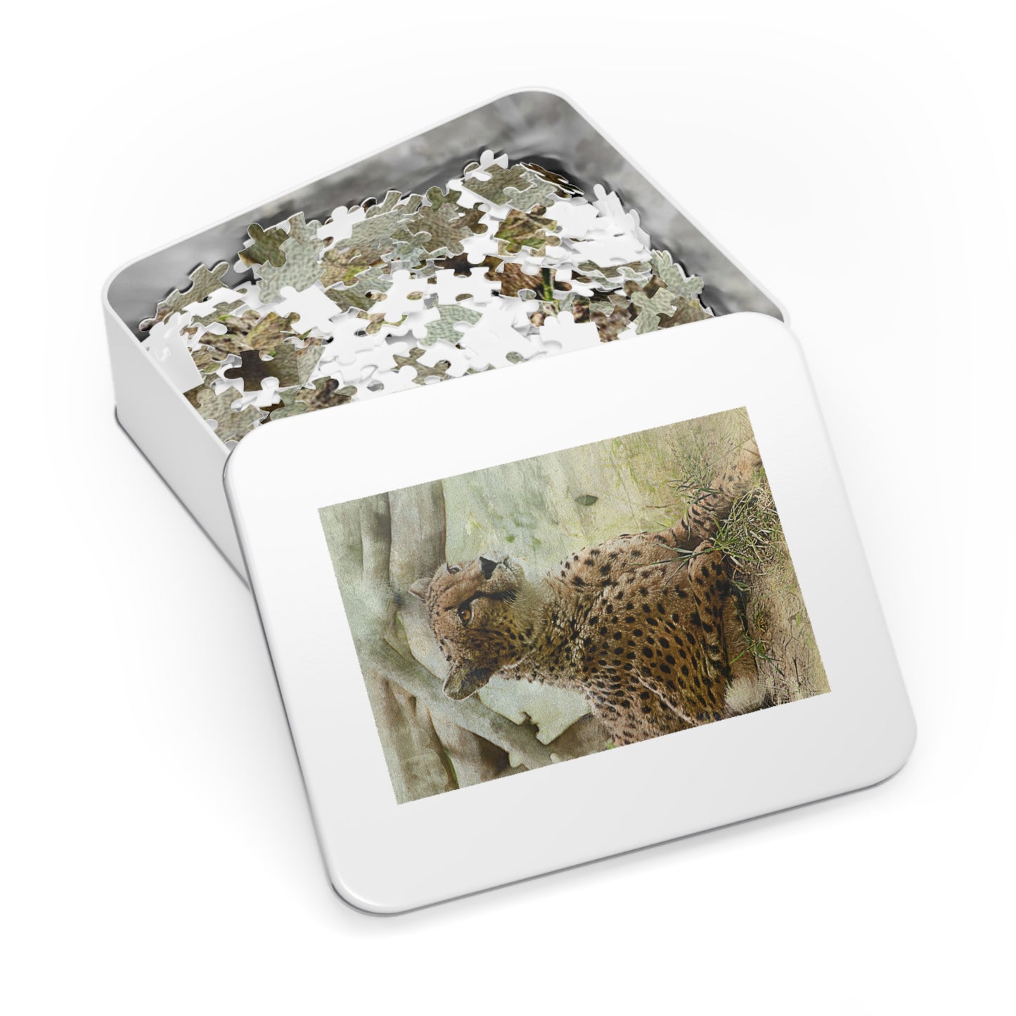 Wildlife Jigsaw Puzzle with Tin, Cheetah Puzzle Game, Family Fun Activity, Perfect Gift for Nature Lovers, Home Decor Puzzle