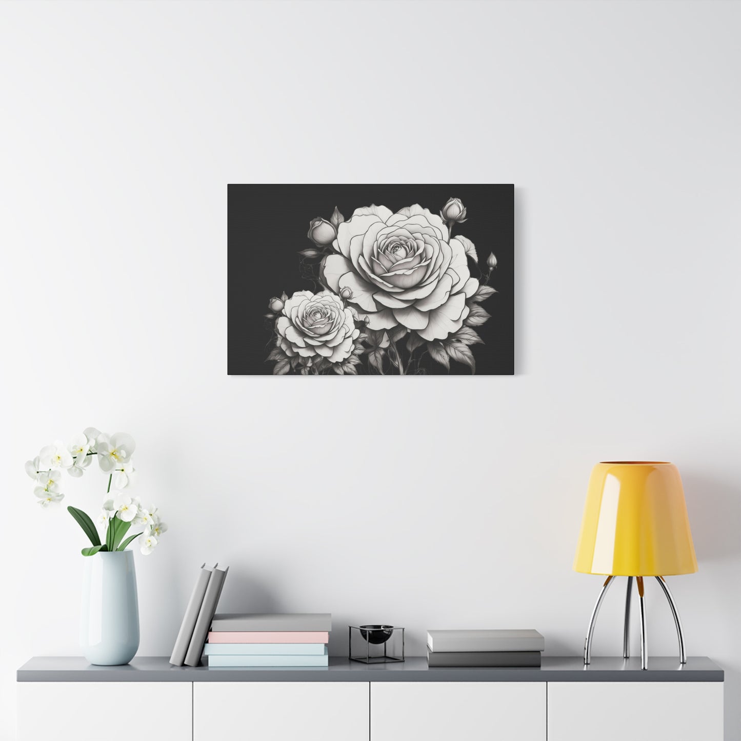 Monochrome Rose Canvas Print — Black & White Floral Wall Art