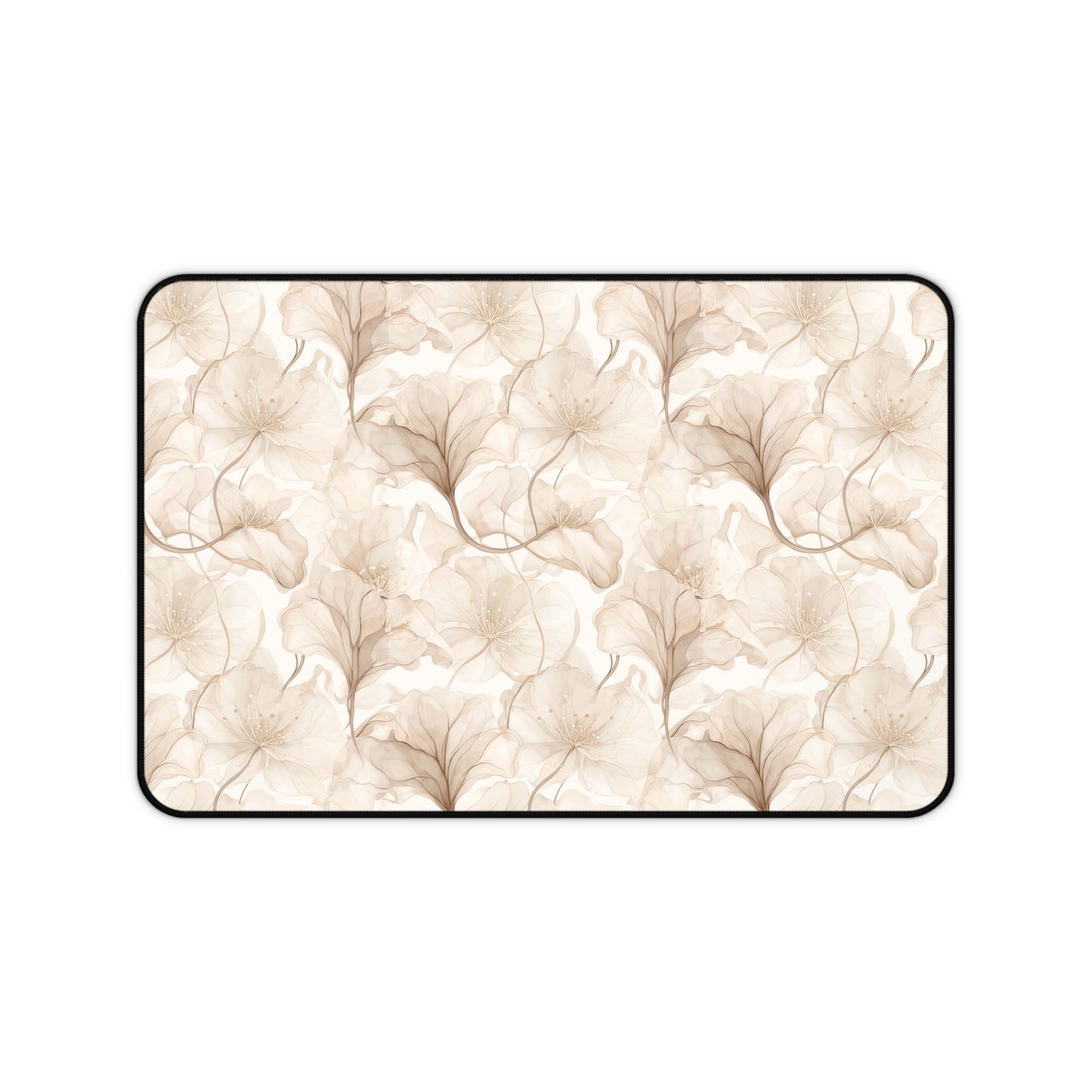 Floral Beige Desk Mat — Neutral Watercolor Ginkgo Mousepad