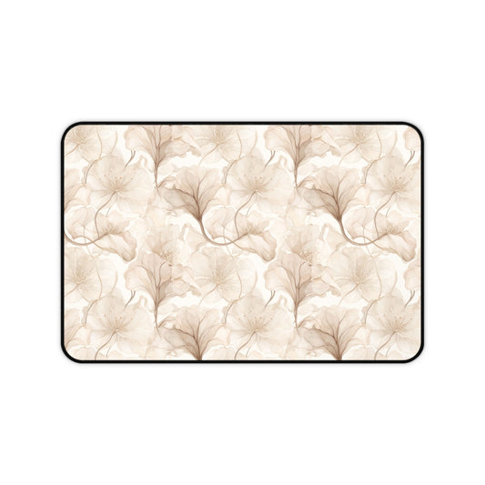 Floral Beige Desk Mat — Neutral Watercolor Ginkgo Mousepad