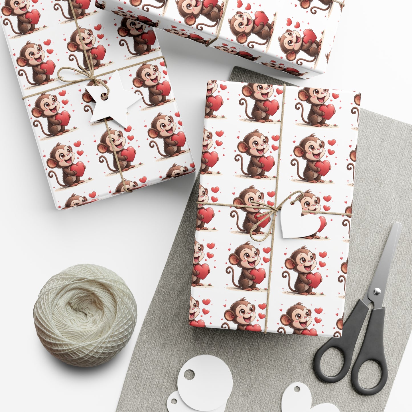 Cute Monkey Valentine's Gift Wrap Paper, Festive Wrapping Paper for Kids, Holiday Gift Wrap, Birthday Wrap, Monkey Love Print