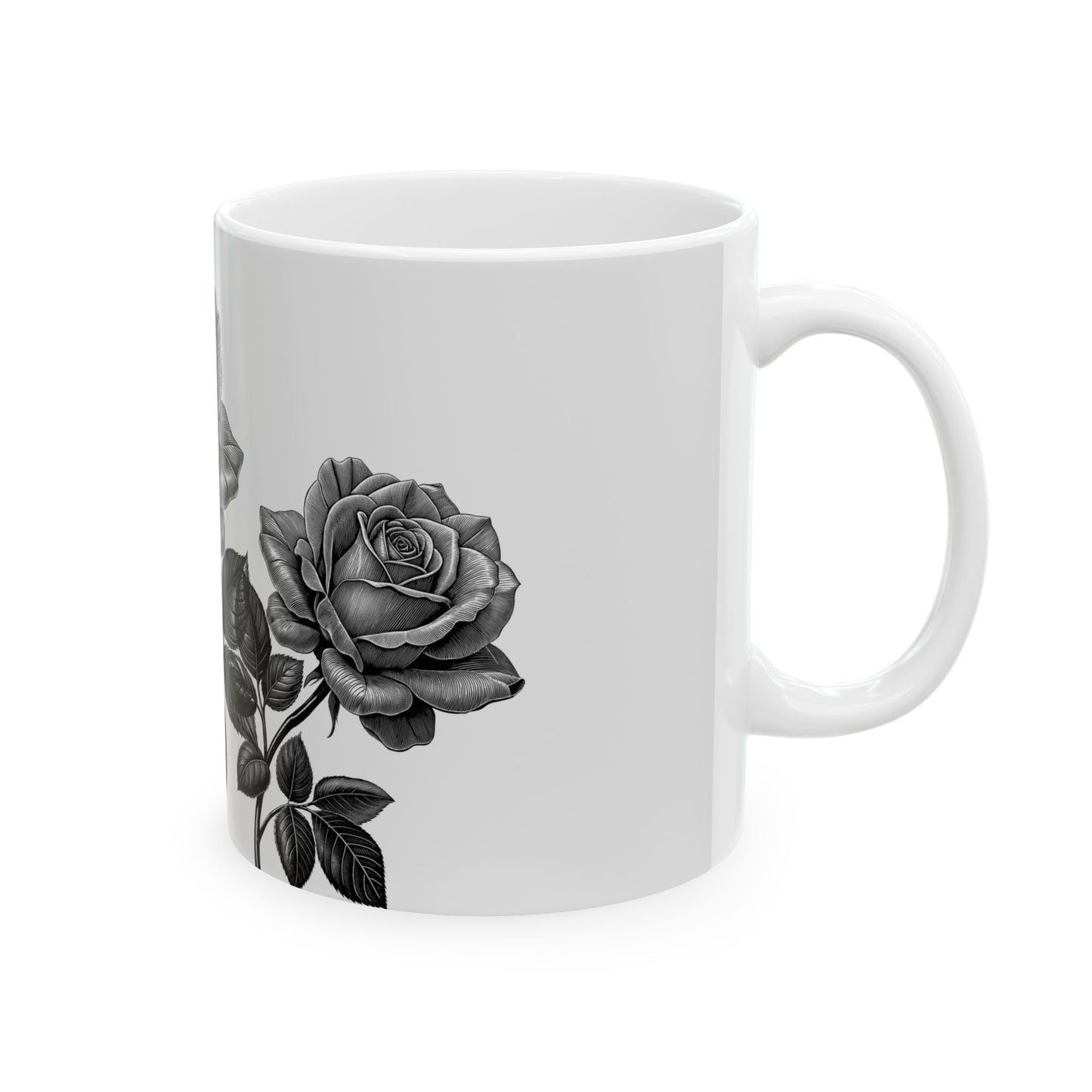 Elegant Floral Ceramic Mug - Black and White Rose Design, Coffee Cup, Gift for Her, Home Decor, Tea Lover's Perfect Mug