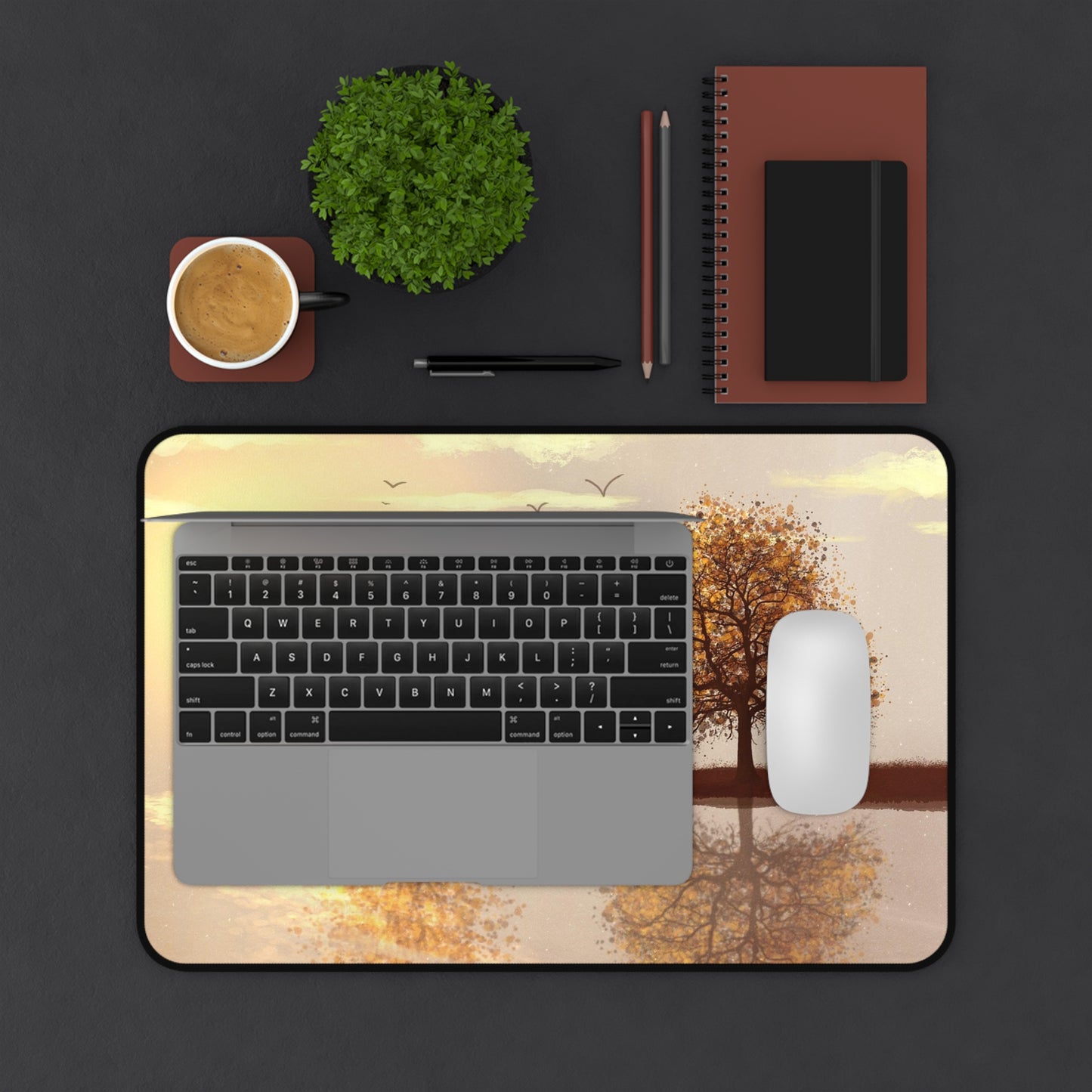 Autumn Reflection Desk Mat — Tranquil Sunset Tree Mouse Pad