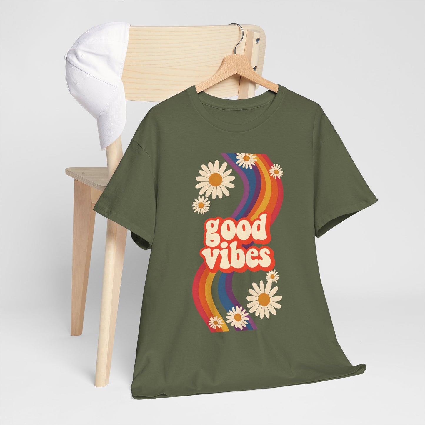 Good Vibes Unisex Heavy Cotton Tee, Retro Graphic T-Shirt, Feel Good Apparel, Summer Outfit, Casual Gift for Friends