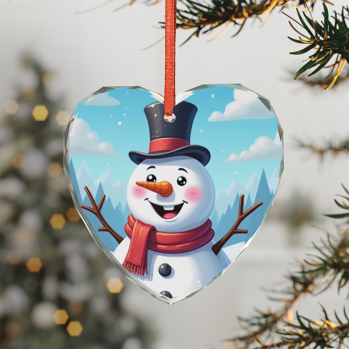 Heart Crystal Ornament — Cheerful Snowman Holiday Decoration