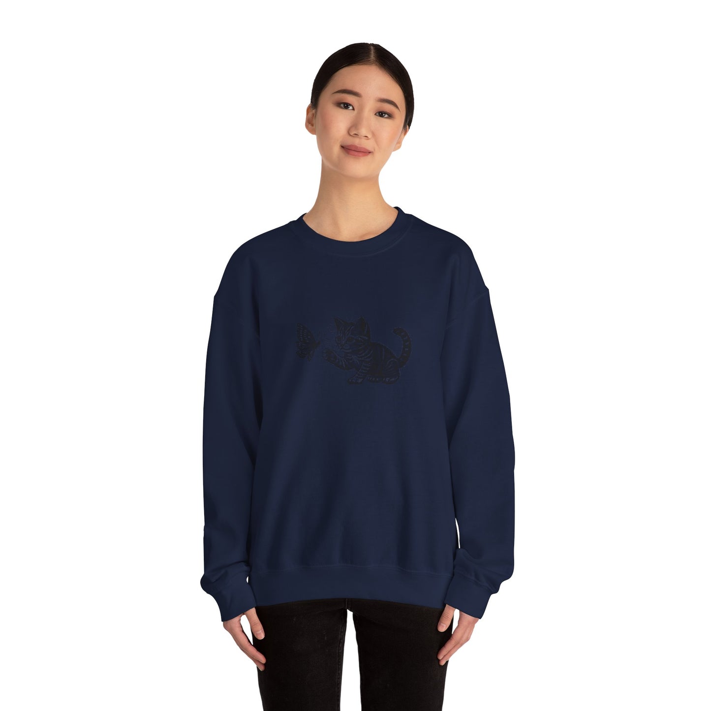 Kitten Butterfly Sweatshirt, Cozy Crewneck with Cat Art, Perfect Gift for Animal Lovers, Cute Sweatshirt for Relaxation & Everyday Wear
