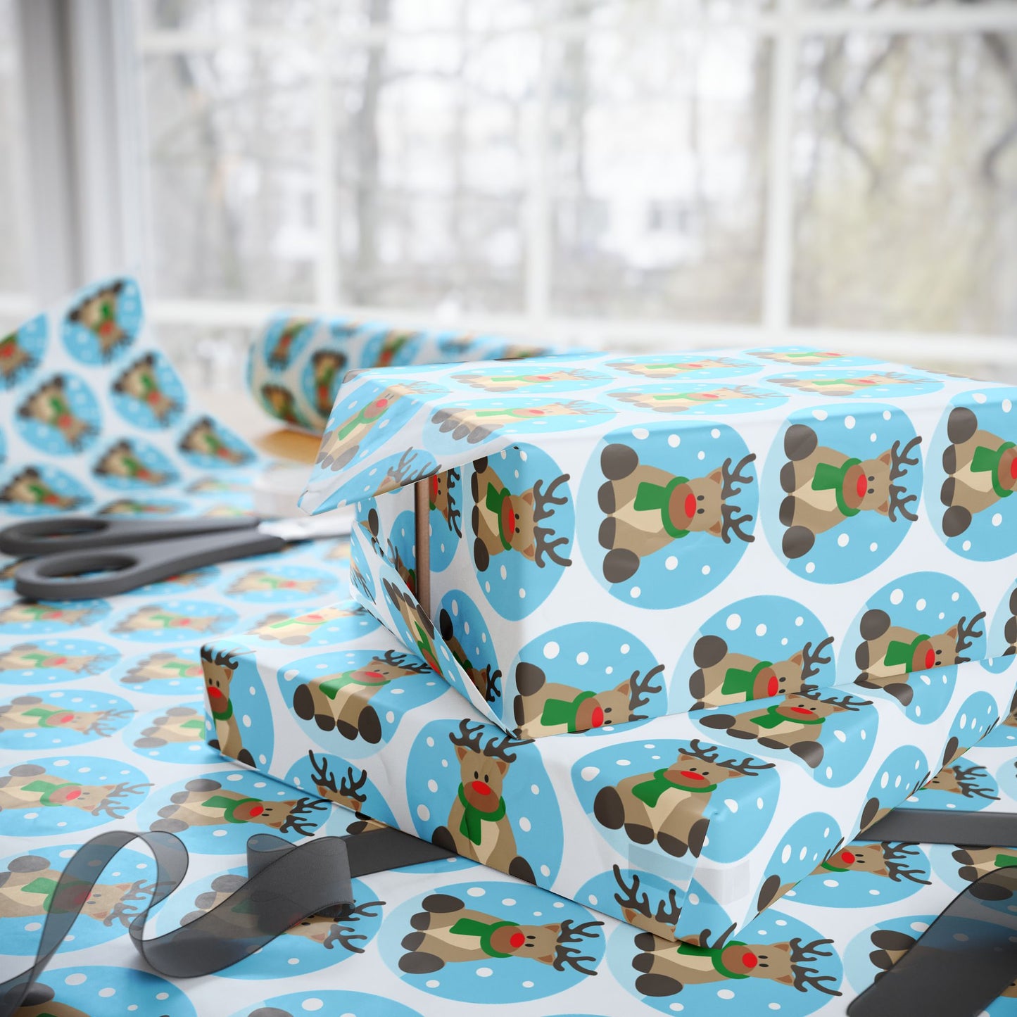 Wrapping Paper — Cheerful Reindeer Pattern Holiday Gift Wrap