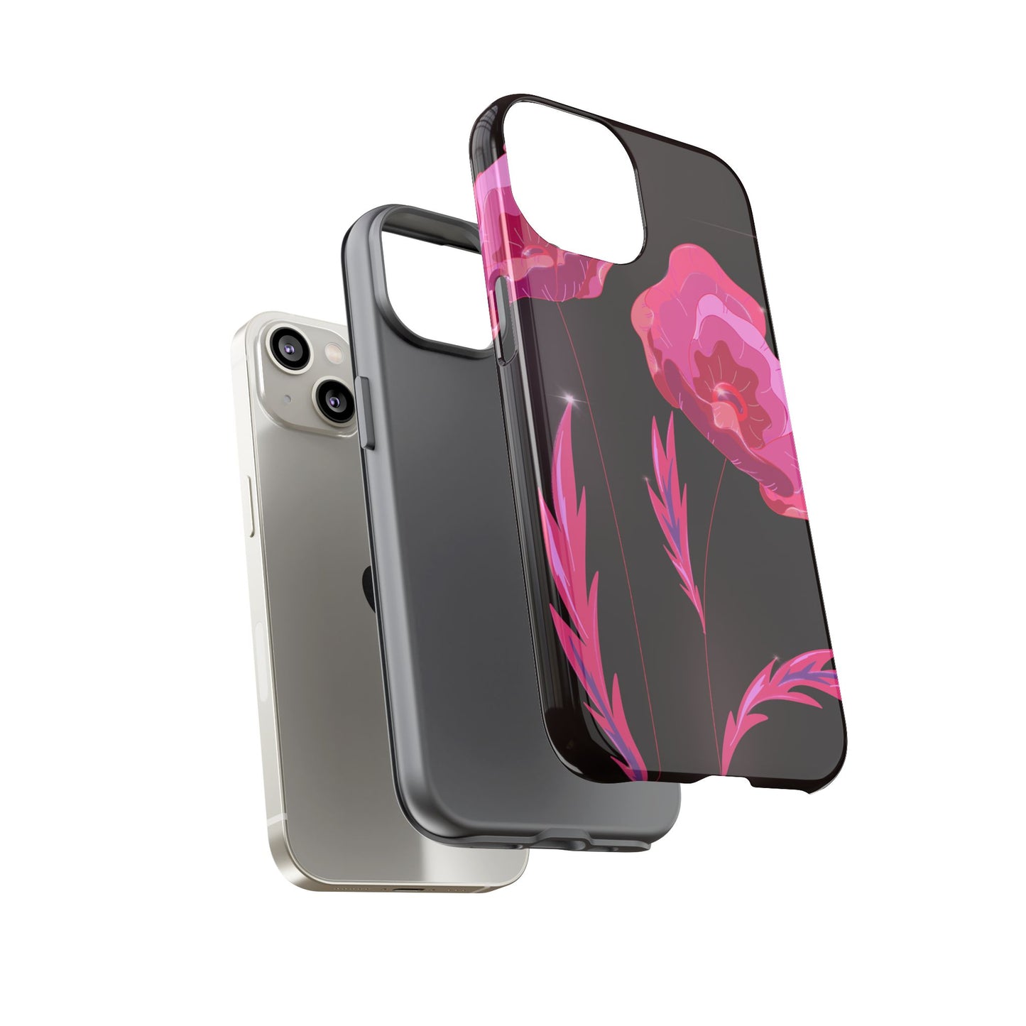 Floral iPhone Case | Tough Cases with Pink Poppy Design, Elegant Flower Phone Cover, Gift for Her, Spring Accessories, Chic Tech