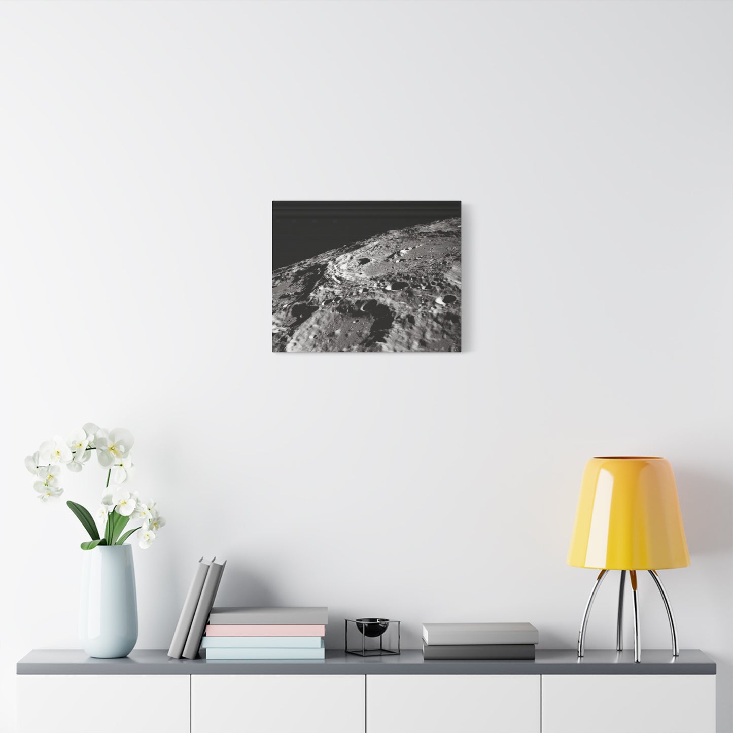 Lunar Surface Matte Canvas Print — Black & White Moon Crater Wall Art