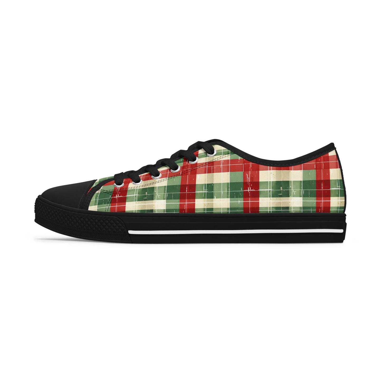 Low Top Sneakers — Red & Green Plaid Holiday Canvas Shoes