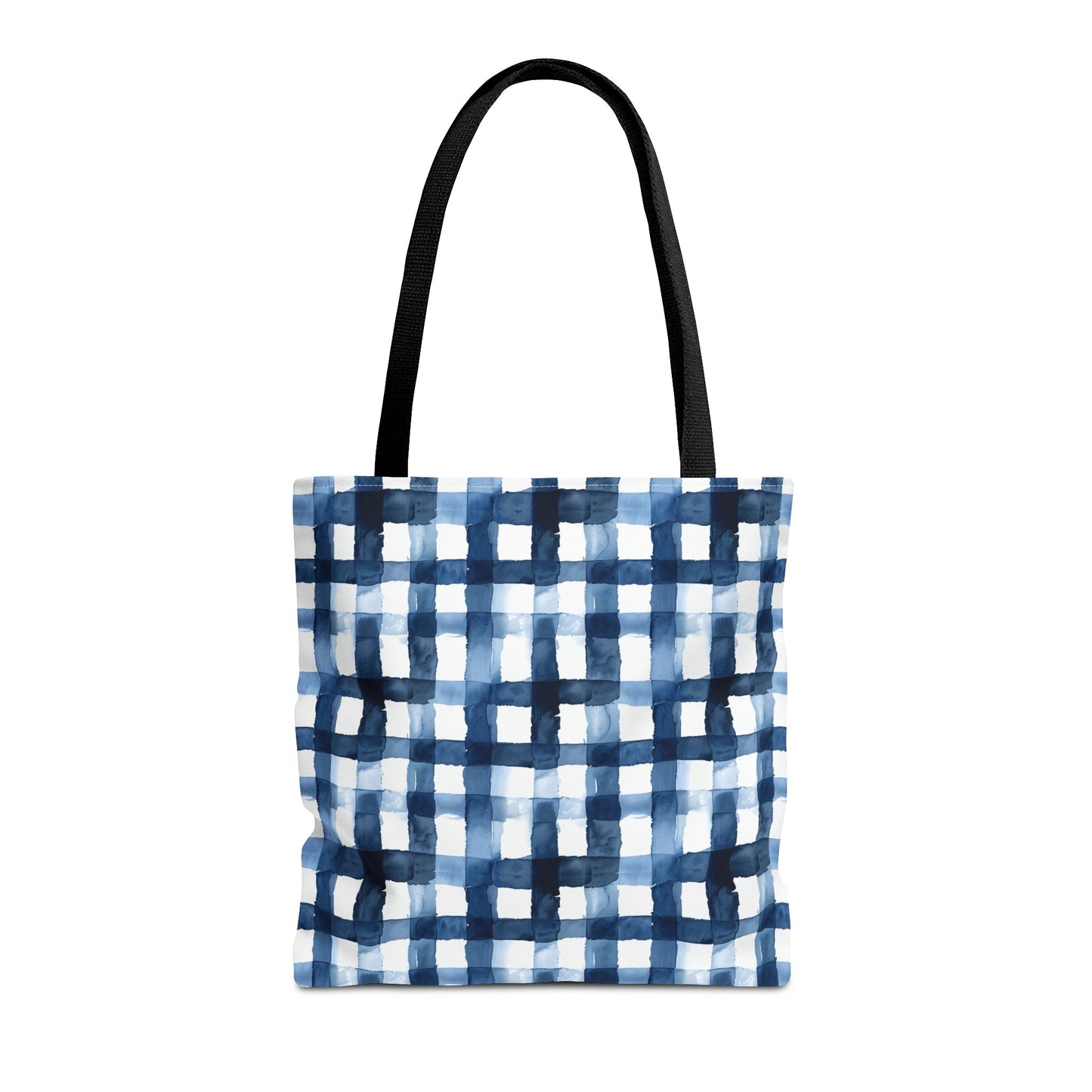 Blue Watercolor Plaid Tote Bag — Navy Check Pattern All-Over Print