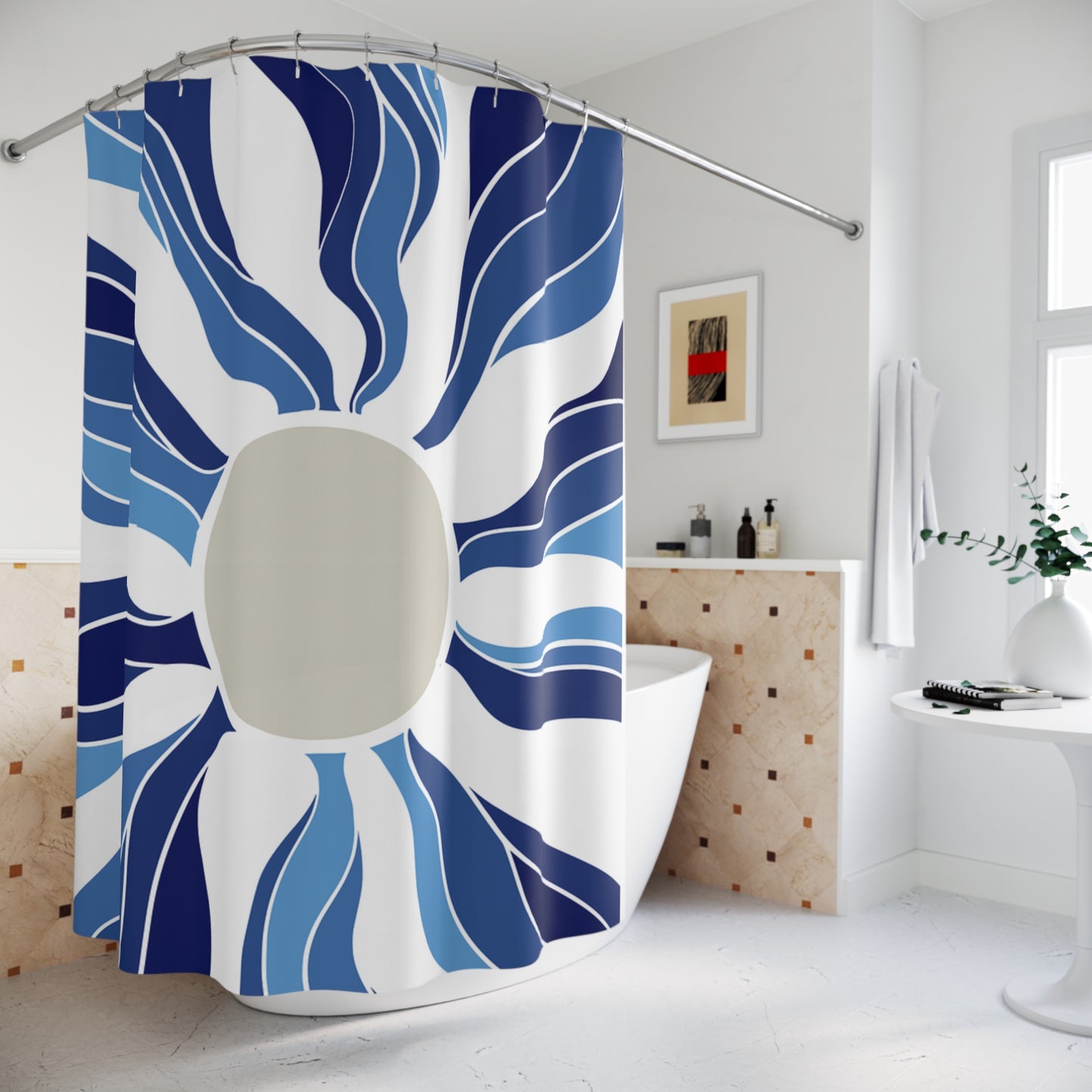 Elegant Blue Wave Shower Curtain, Modern Bathroom Decor, Ocean Theme Bath Accessory, Nautical Home Style, Gift Idea for Beach Lovers