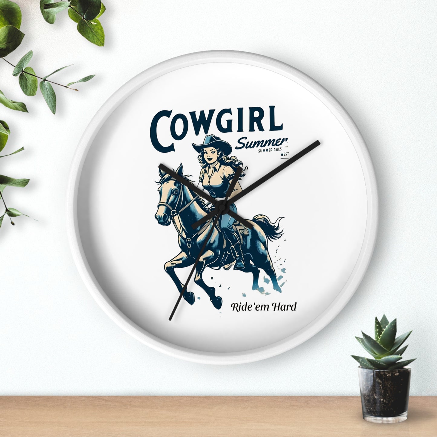 Cowgirl Summer Wall Clock Western Decor, Rustic Home, Rodeo Theme
