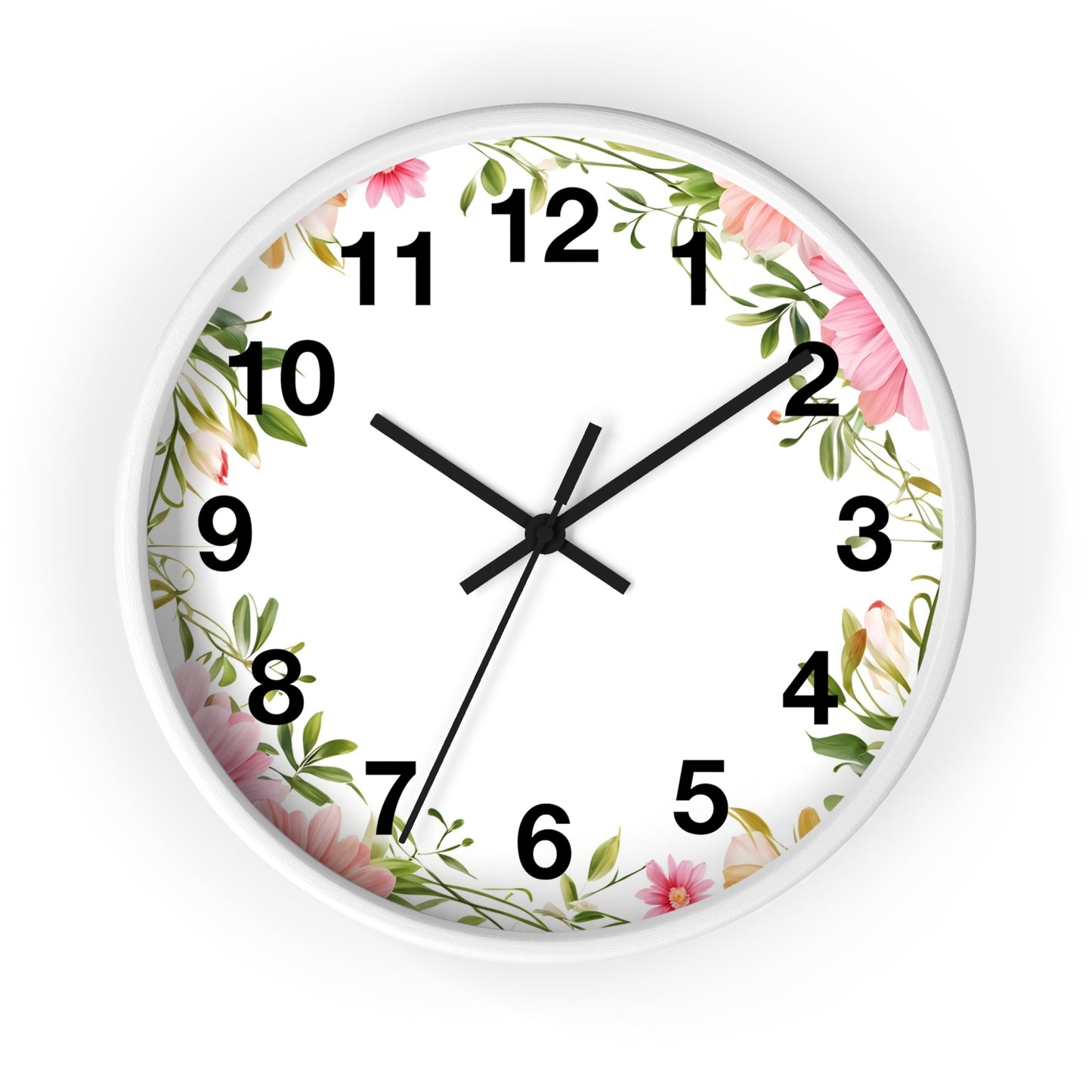 Floral Wreath Wall Clock — Pink Garden Decorative Timepiece