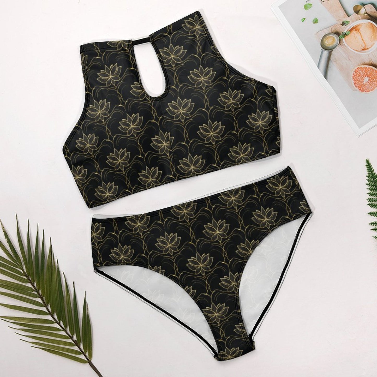 Women's Two piece Swimsuit with High Neck Halter Top