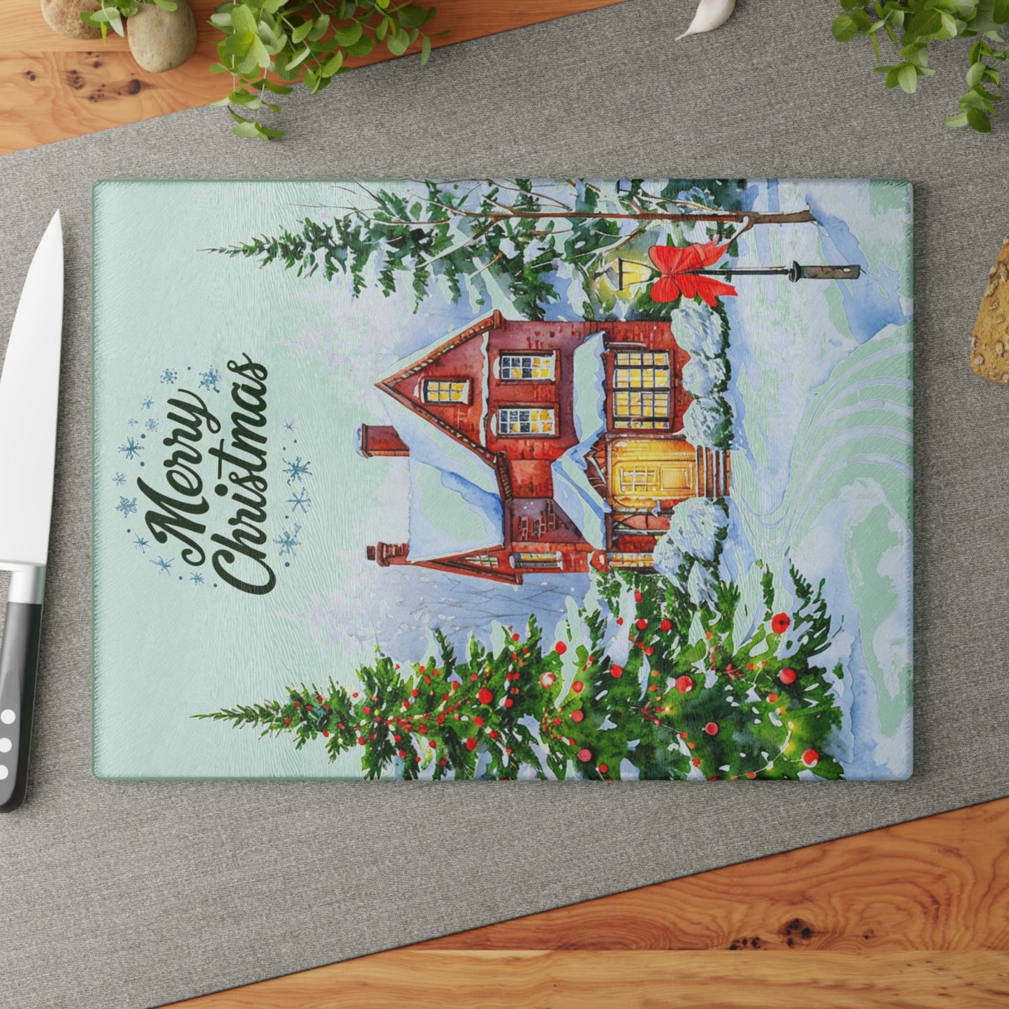 Christmas Glass Cutting Board - Festive Winter Home Design