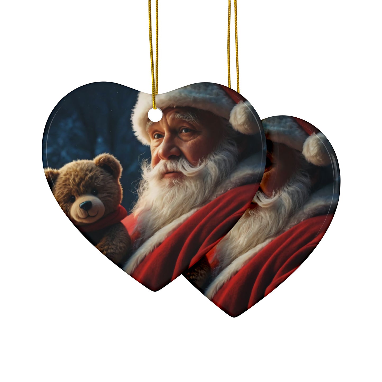 Santa Bear Ceramic Ornaments - 2-Sided Christmas Decor, Holiday Gifts, Tree Decorations, Set of 1, 3, 5, 10