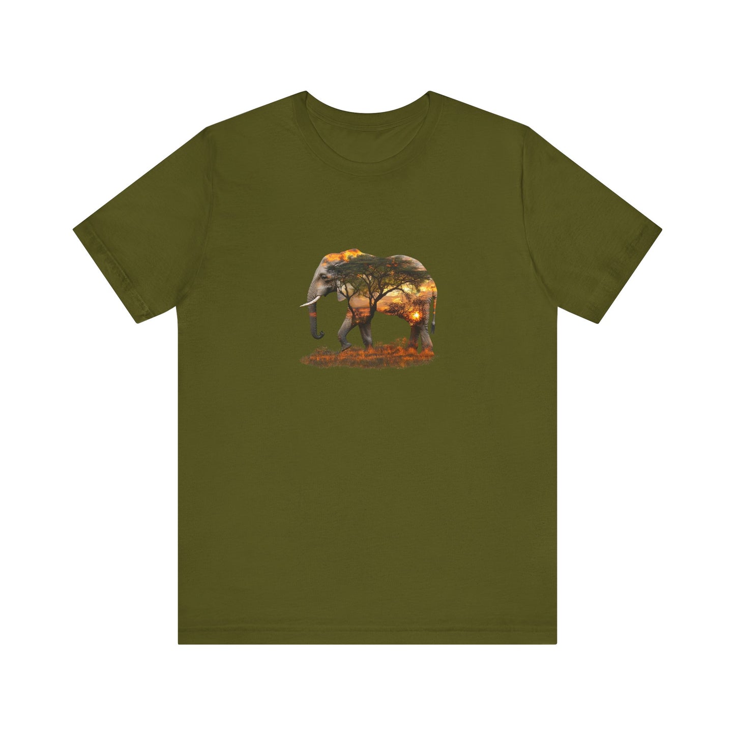 Elephant Sunset Unisex Jersey Tee, Nature Lover Shirt, Animal Print T-Shirt, Gift for Wildlife Enthusiasts, Eco-Friendly Fashion