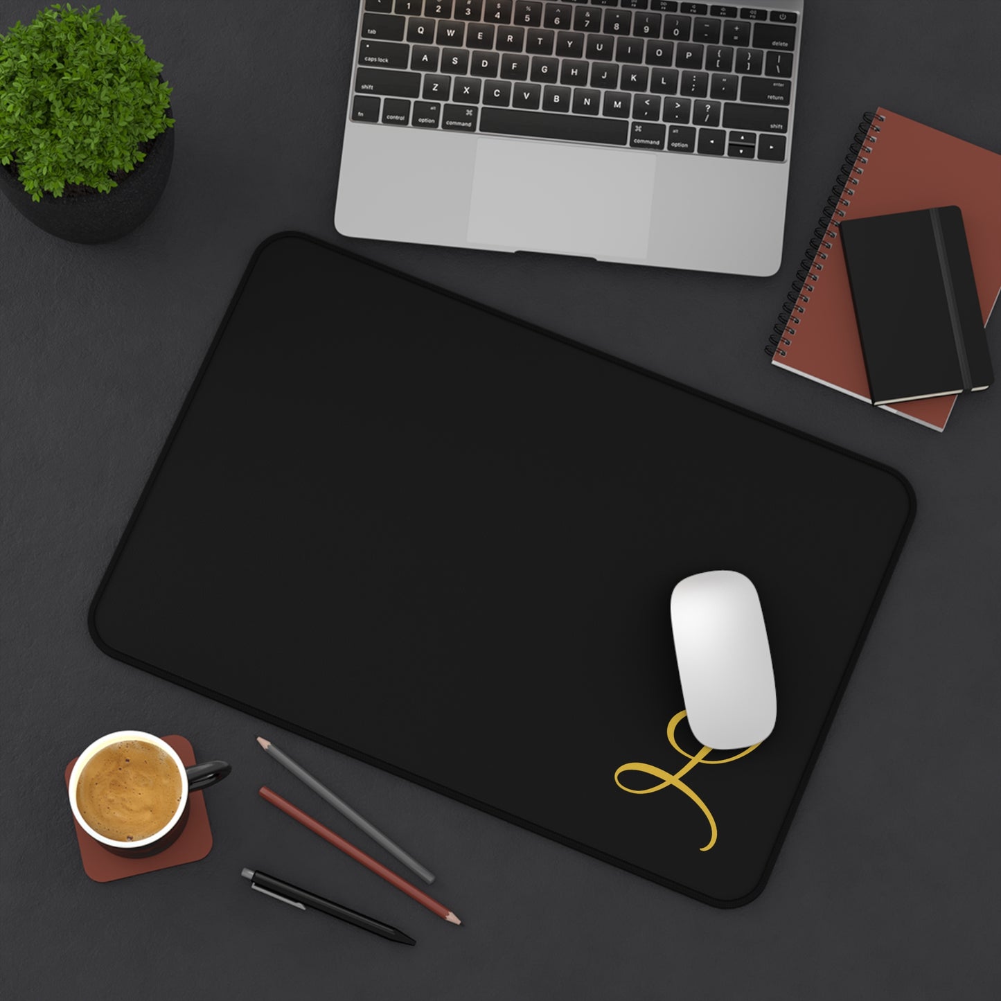 Elegant Monogram Desk Mat — Black Desk Pad with Gold “L” Accent