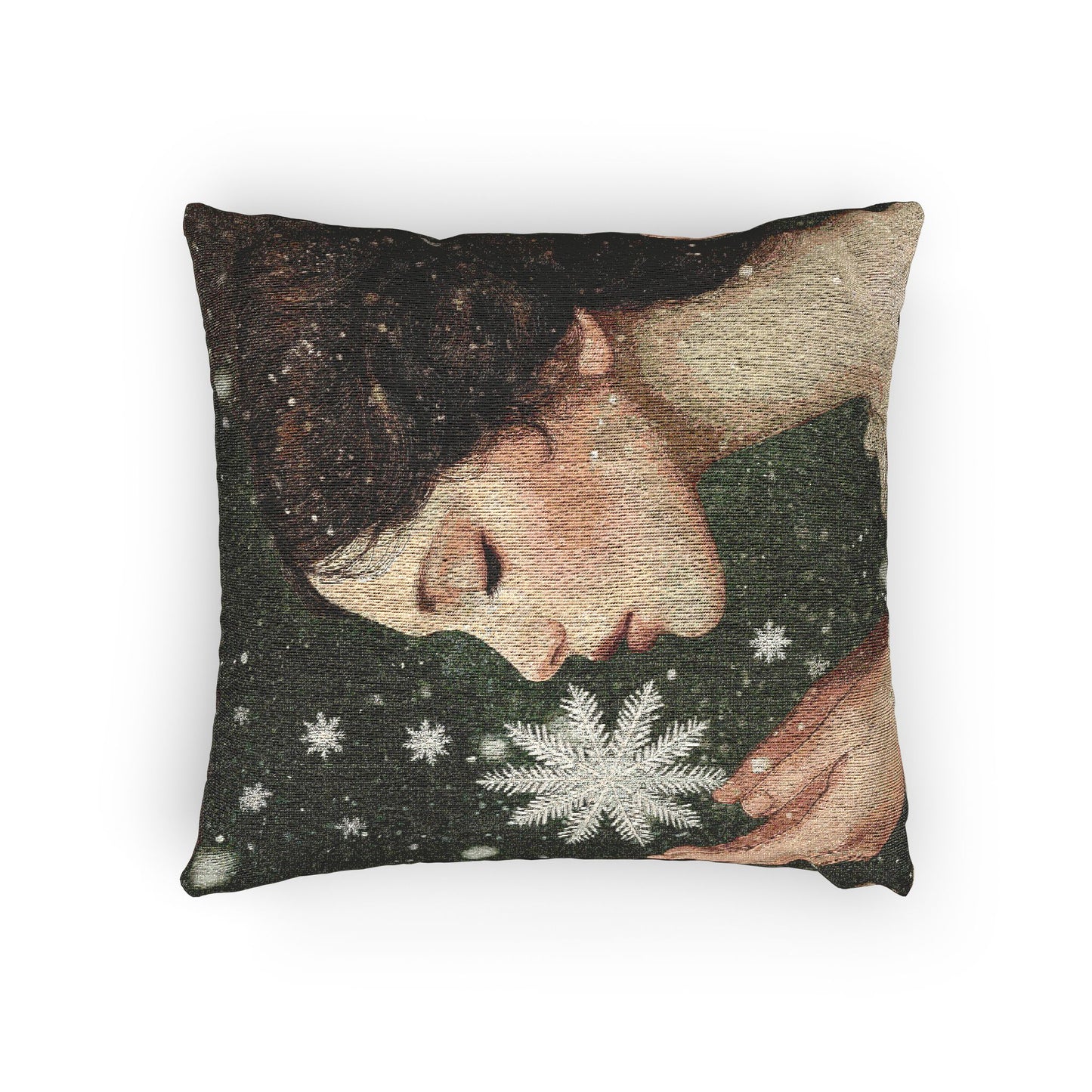 Artistic Winter Woven Pillow, Cozy Home Decor, Seasonal Throw Cushion, Snowflake Design, Gift for Winter Lovers