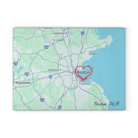Boston Map Glass Cutting Board, Personalized Kitchen Decor, Gift for Boston Lovers, Wedding Registry, Home Cooking, Handmade Gift