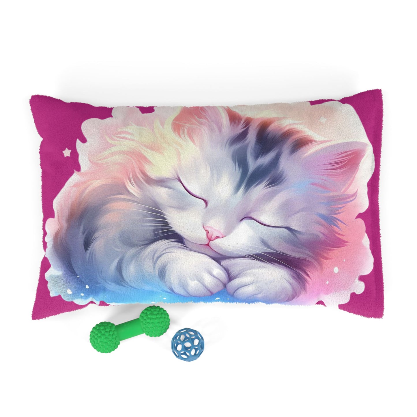 Cute Sleeping Kitten Pet Bed – Plush Pink Cat Cushion for Small Dogs & Cats