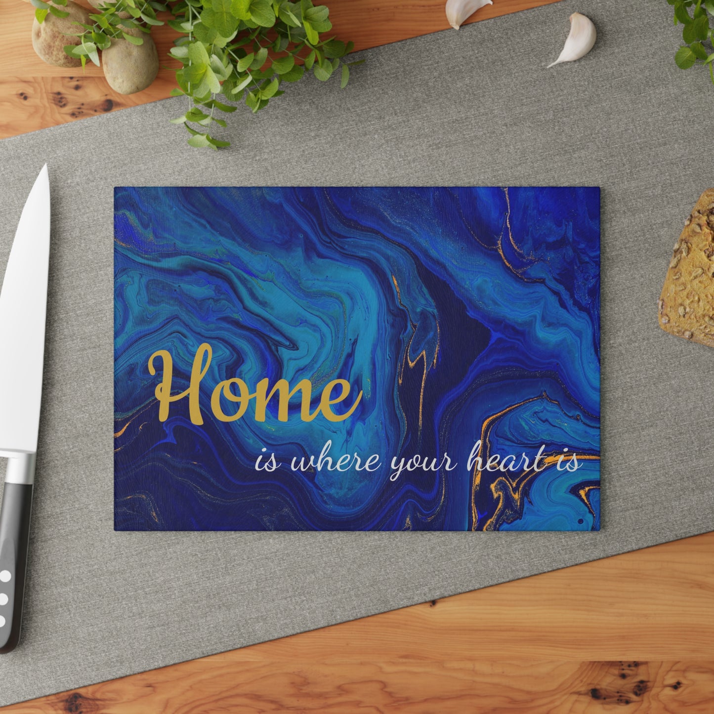 Home is Where Your Heart Is Glass Cutting Board, Kitchen Decor, Gift for Housewarming, Unique Home Gift, Elegant Kitchen Accessory