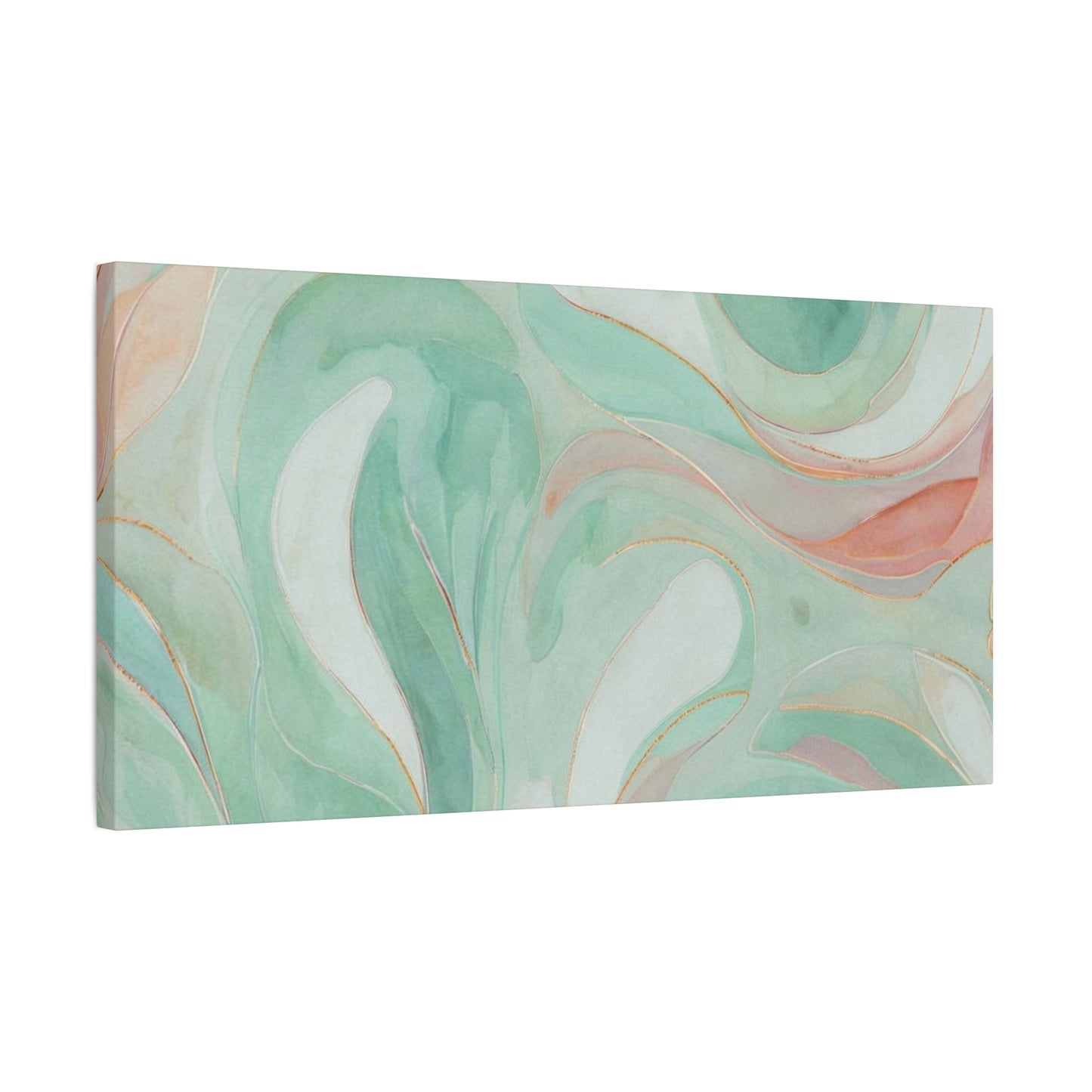 Abstract Green Marble Canvas Print — Teal & Coral Swirl Wall Art