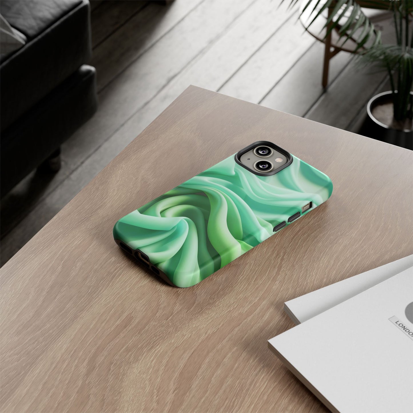 Stylish Phone Case, Tough Case, Green Abstract Design, Cell Phone Cover, Unique Gift, Trendy Accessory
