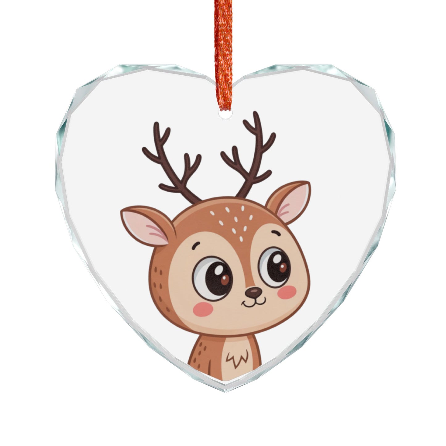 Cute Reindeer Heart Crystal Ornament — Christmas Tree Decoration for Kids