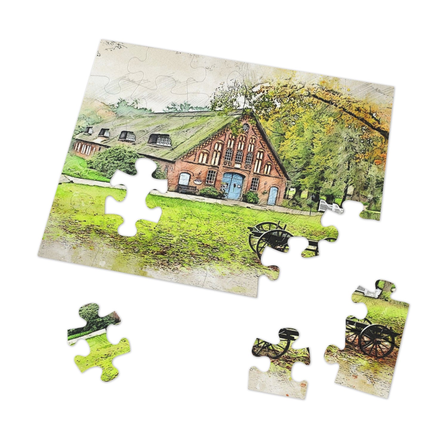 Rustic Scene Jigsaw Puzzle, Cozy Family Game, Art Puzzle with Tin, Nature Lover Gift, Home Décor Puzzle
