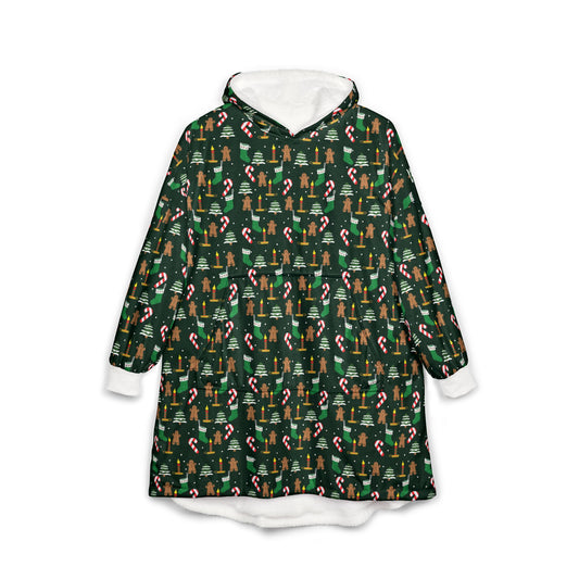 Christmas Candy Cane & Tree Hooded Blanket - Cozy Holiday Wearable Throw