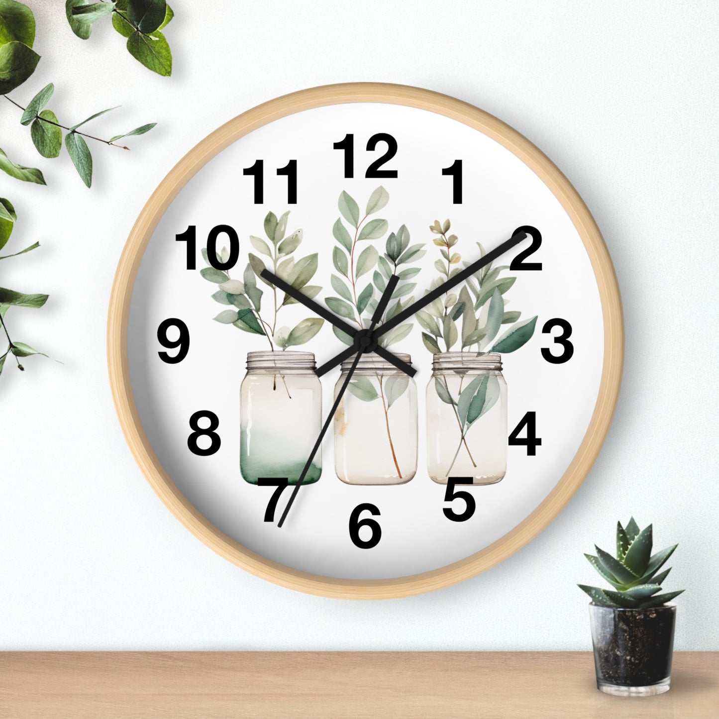 Botanical Wall Clock - Home Decor, Gift for Plant Lovers, Modern Art, Housewarming, Eco-Friendly Design