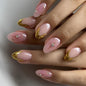 Pink Gold Wave Charm Press On Nails Elegant Design