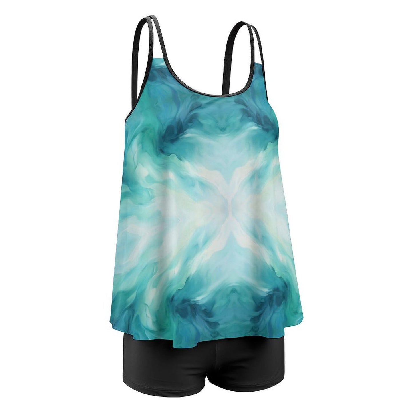 Plus Size Women Tankini 2-Piece Swimsuit Ocean Blue