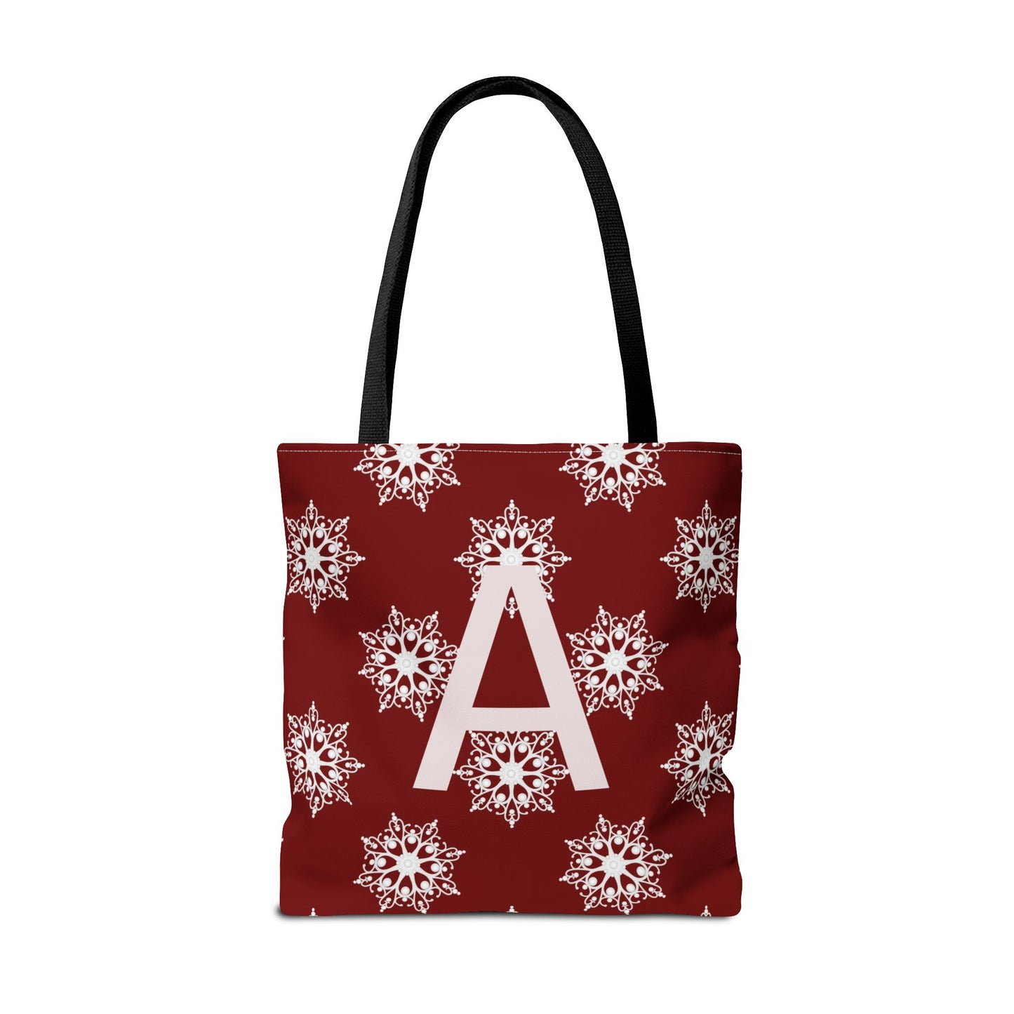 Monogram A Snowflake Tote Bag — Personalized Holiday AOP Tote