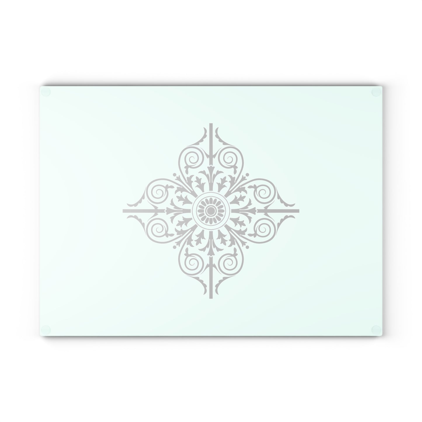 Mint Floral Medallion Glass Cutting Board — Decorative Kitchen Prep Board