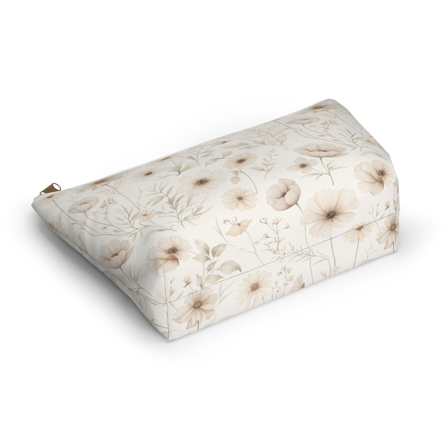 Floral Toile Accessory Pouch — Neutral Vintage Flower Cosmetic Bag