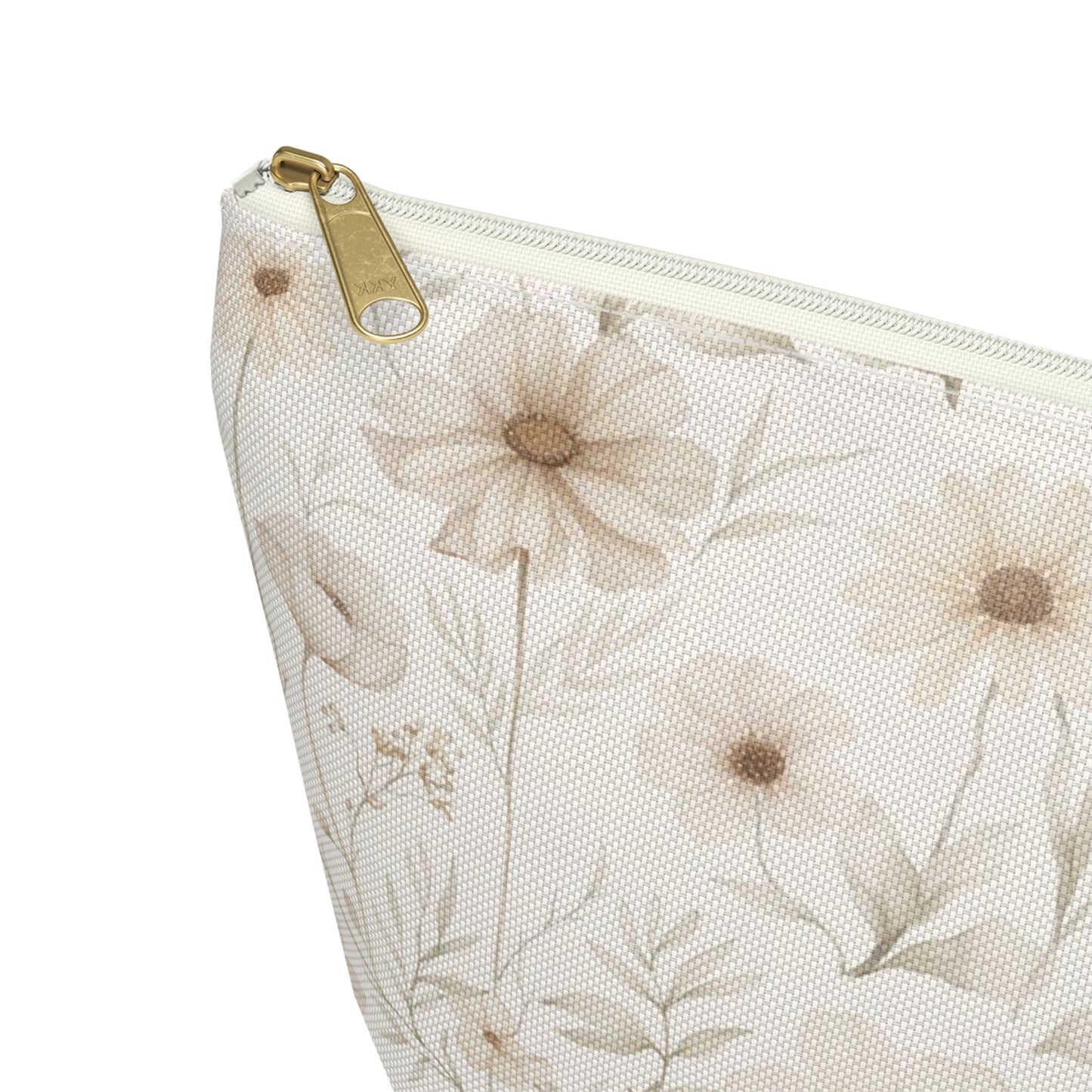Floral Toile Accessory Pouch — Neutral Vintage Flower Cosmetic Bag