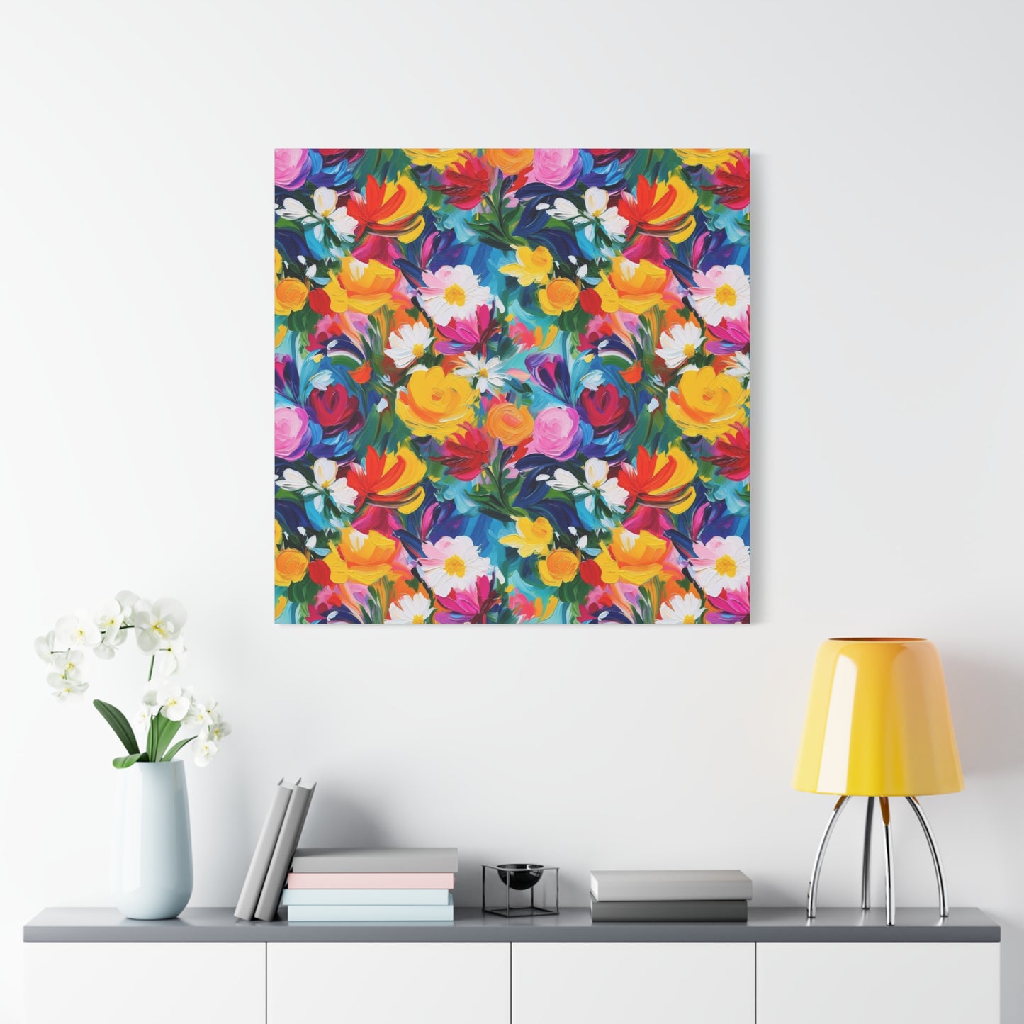 Vibrant Floral Matte Canvas Wall Art — Colorful Garden Print, Stretched 1.25"