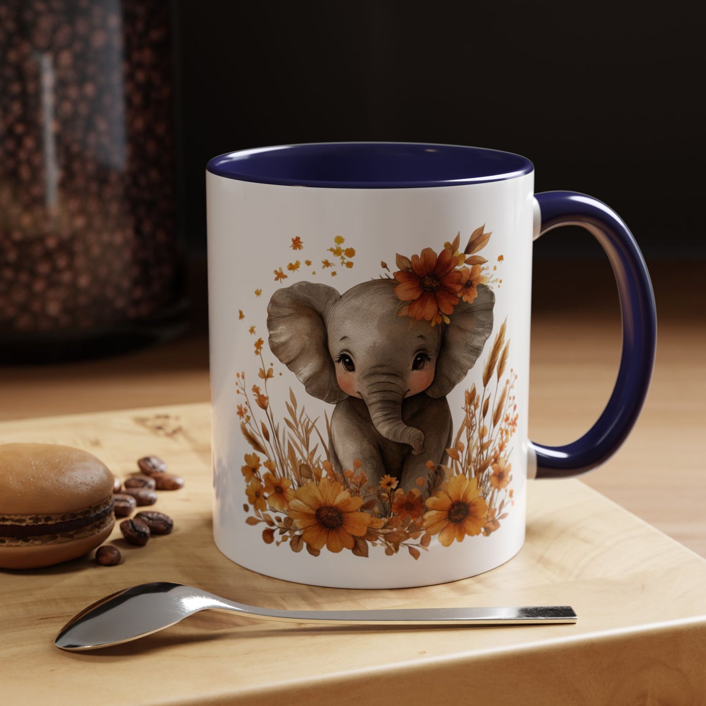 Adorable Elephant Floral Coffee Mug, Cute Animal Mug, Coffee Lover Gift, Kids Mug, Baby Shower Decor