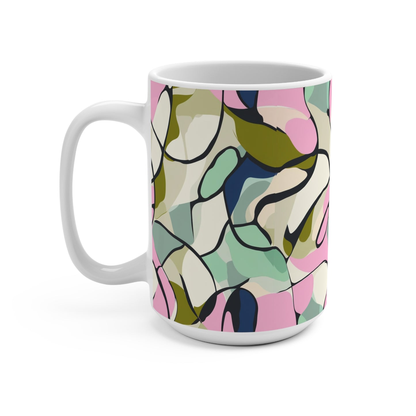 Abstract Floral Mug - 15oz Coffee Cup, Artistic Drinkware, Unique Home Decor, Gift for Her, Birthday, Art Lover