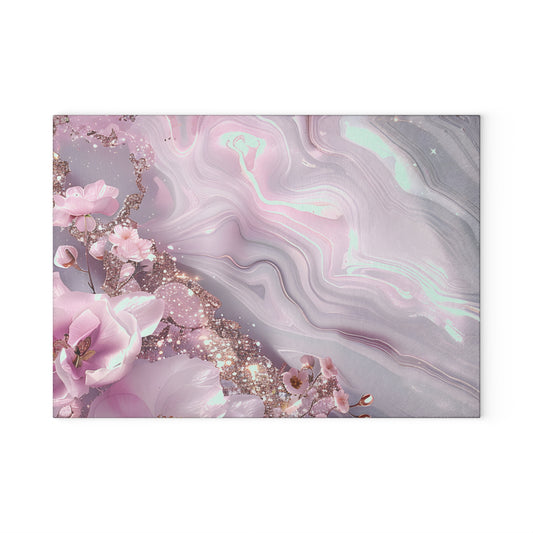 Elegant Floral Glass Cutting Board, Kitchen Decor, Gift for Chef